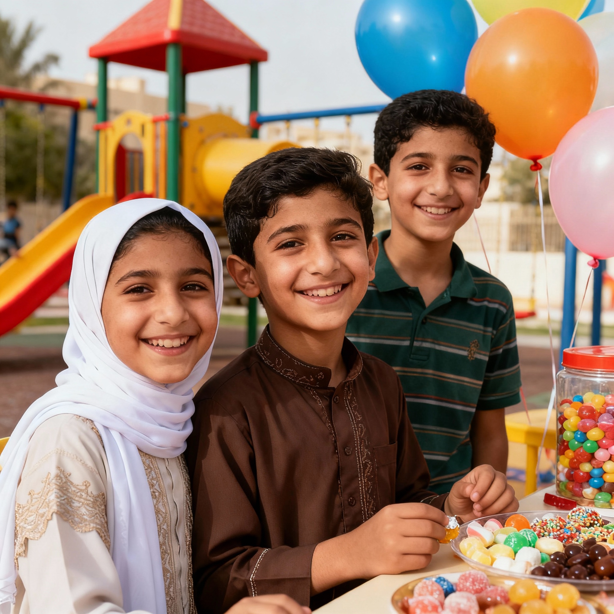 عائلة سعيدة في مدينة ألعاب